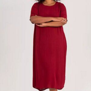 Alicedot Isa Dress Burgundy Round Neck Short Sleeve Midi Button XL